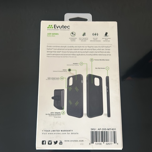 Evutec AFIX+ Magnetic w/ Car VenT Mount iPhone 12 Mini Cell Phone Case NWT-Black - Picture 2 of 2
